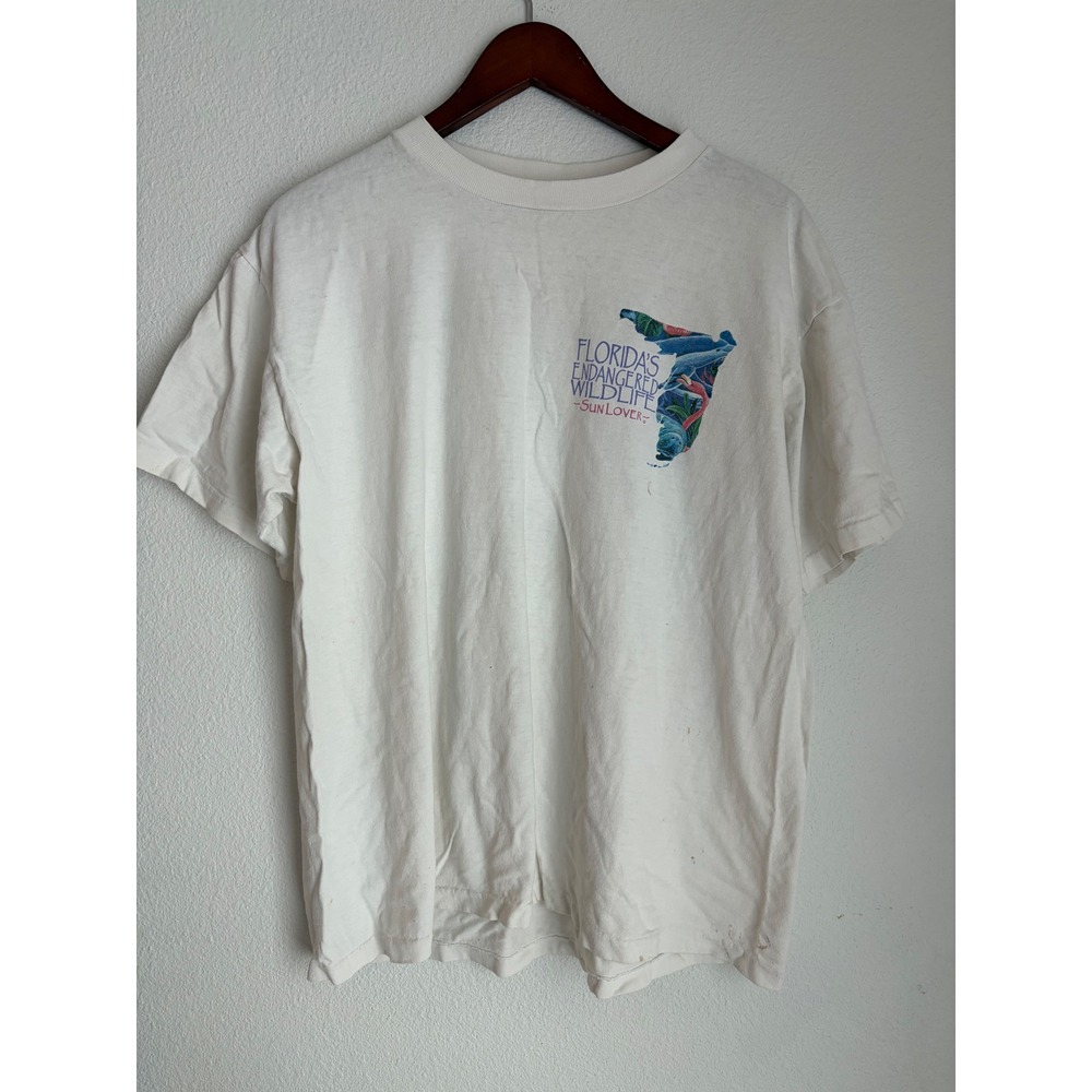 Vintage Floridas Endangered Wildlife Sun Lover Graphic T-Shirt White Large